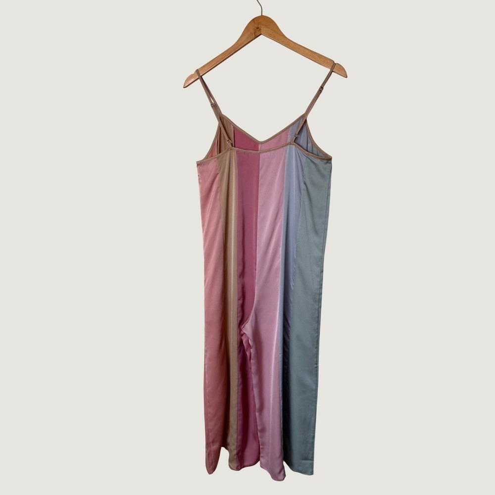 Storia Pastel Stripe Jumpsuit Small Colorblock Wide Leg Satin Beach Resort Wear - Picture 3 of 15
